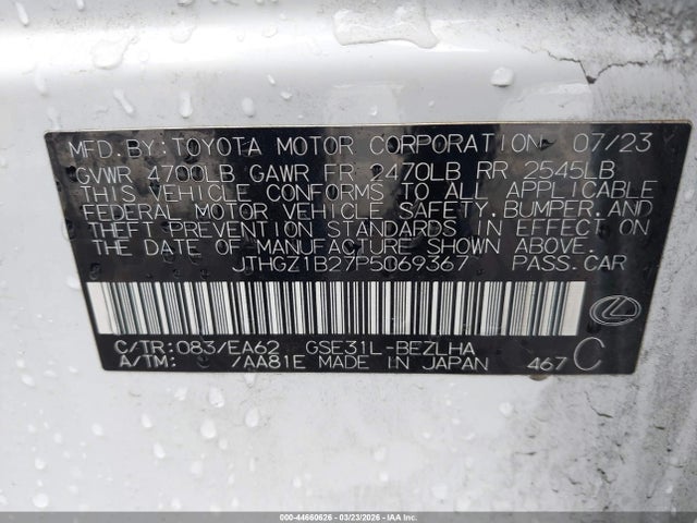 Aukcja sprzedaży 2023 Lexus Is 350 F Sport, vin: JTHGZ1B27P5069367, numer aukcji: 44660626