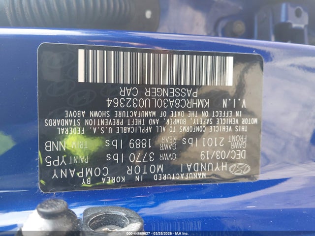 Aukcja sprzedaży 2020 Hyundai Venue Sel, vin: KMHRC8A30LU032364, numer aukcji: 44660627