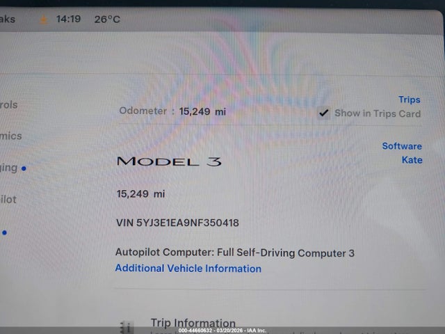 2022 Tesla Model 3 Rear-wheel Drive მანქანა იყიდება აუქციონზე, vin: 5YJ3E1EA9NF350418, აუქციონის ნომერი: 44660632