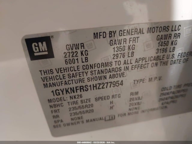 Продажа на аукционе авто 2017 Cadillac Xt5 Platinum, vin: 1GYKNFRS1HZ277954, номер лота: 44660642