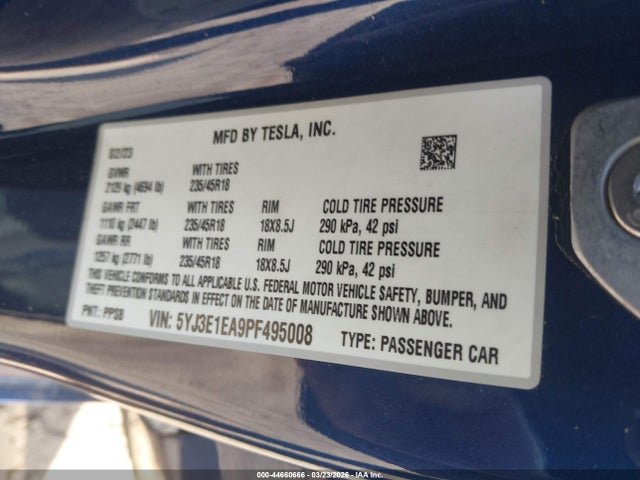 Auction sale of the 2023 Tesla Model 3 Rear-wheel Drive, vin: 5YJ3E1EA9PF495008, lot number: 44660666