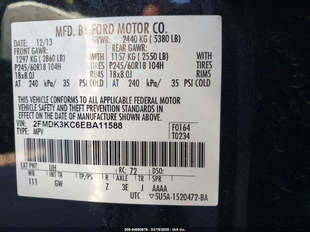 Ford Edge Limited 2014 2FMDK3KC6EBA11588 Image 9