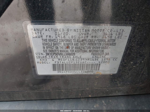 Продаж на аукціоні авто 2020 Nissan Kicks Sr Xtronic Cvt, vin: 3N1CP5DV6LL506020, номер лоту: 44660707