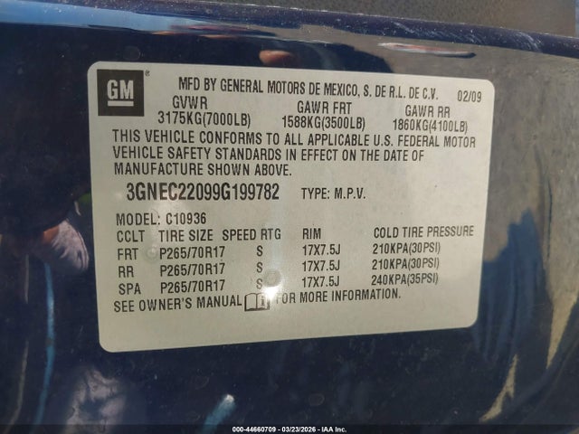 2009 CHEVROLET AVALANCHE 1500 3GNEC22099G199782 Photo 8
