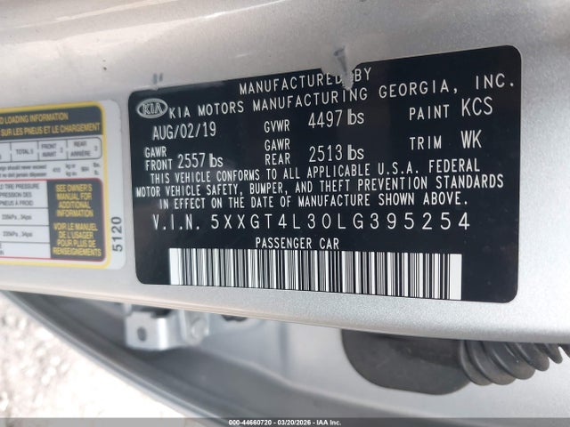 Продаж на аукціоні авто 2020 Kia Optima Lx, vin: 5XXGT4L30LG395254, номер лоту: 44660720
