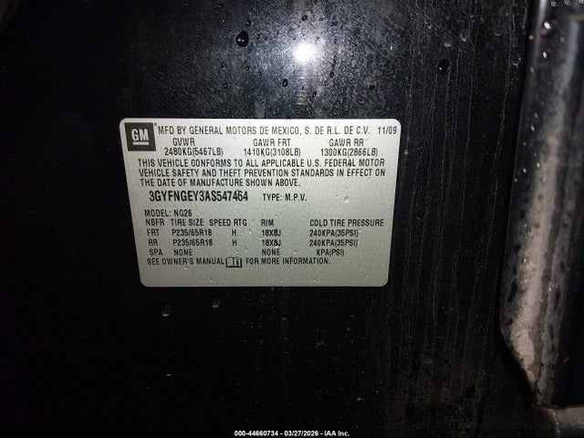 2010 Cadillac Srx Standard მანქანა იყიდება აუქციონზე, vin: 3GYFNGEY3AS547464, აუქციონის ნომერი: 44660734
