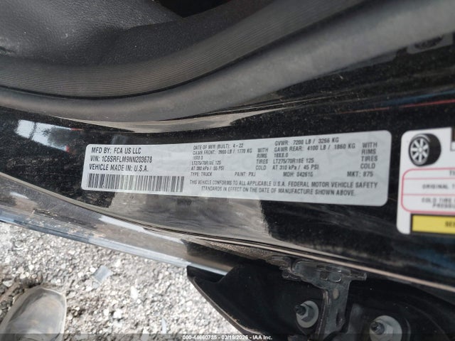 Продаж на аукціоні авто 2022 Ram 1500 Rebel  4x4 5'7 Box, vin: 1C6SRFLM9NN203678, номер лоту: 44660735