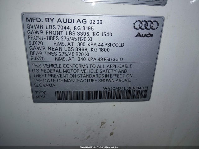 Продаж на аукціоні авто 2009 Audi Q7 3.0 Tdi, vin: WA1CM74L59D034319, номер лоту: 44660736