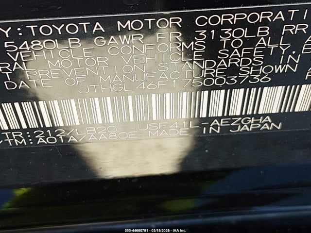 Aukcja sprzedaży 2007 Lexus Ls 460 L, vin: JTHGL46F175003736, numer aukcji: 44660751