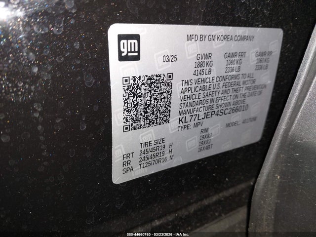 2025 Chevrolet Trax Fwd 2rs მანქანა იყიდება აუქციონზე, vin: KL77LJEP4SC266010, აუქციონის ნომერი: 44660760