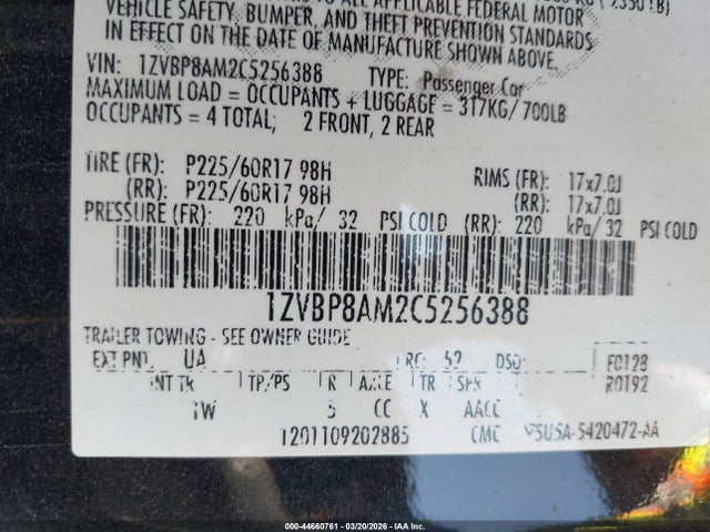 2012 FORD MUSTANG 1ZVBP8AM2C5256388 Photo 8