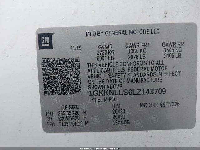 Aukcja sprzedaży 2020 Gmc Acadia Awd At4, vin: 1GKKNLLS6LZ143709, numer aukcji: 44660774