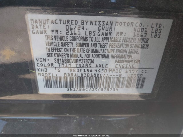 Продаж на аукціоні авто 2024 Nissan Sentra Sv Xtronic Cvt, vin: 3N1AB8CV0RY378734, номер лоту: 44660778