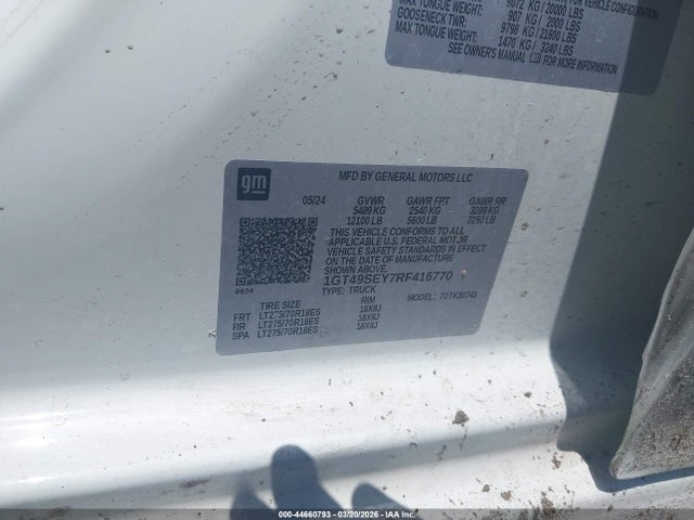 44660793 :رقم المزاد ، 1GT49SEY7RF416770 vin ، 2024 Gmc Sierra 3500hd 4wd  Standard Bed Pro مزاد بيع