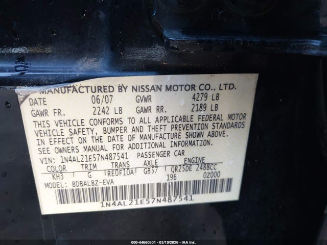 2007 NISSAN ALTIMA 1N4AL21E57N487541 Photo 8