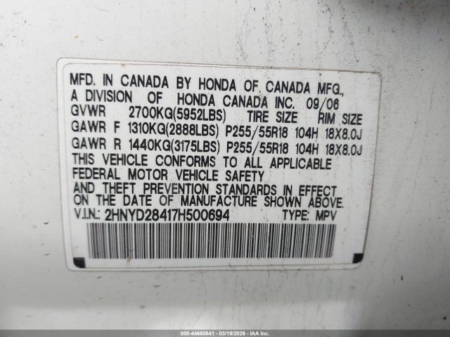 2007 ACURA MDX 2HNYD28417H500694 Photo 8