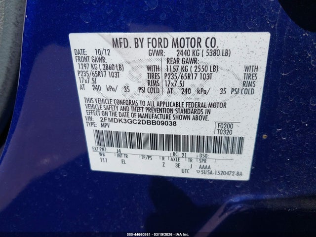Aukcja sprzedaży 2013 Ford Edge Se, vin: 2FMDK3GC2DBB09038, numer aukcji: 44660861