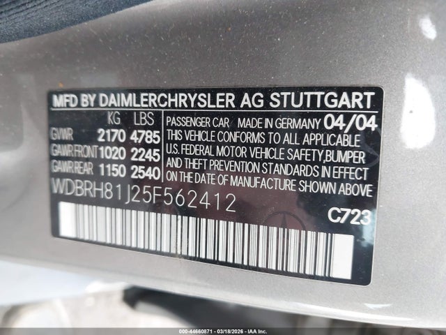 Продаж на аукціоні авто 2005 Mercedes-benz C 240 Luxury 4matic, vin: WDBRH81J25F562412, номер лоту: 44660871