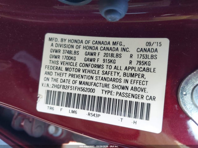Honda Civic Lx 2015 2HGFB2F51FH562000 Image 9