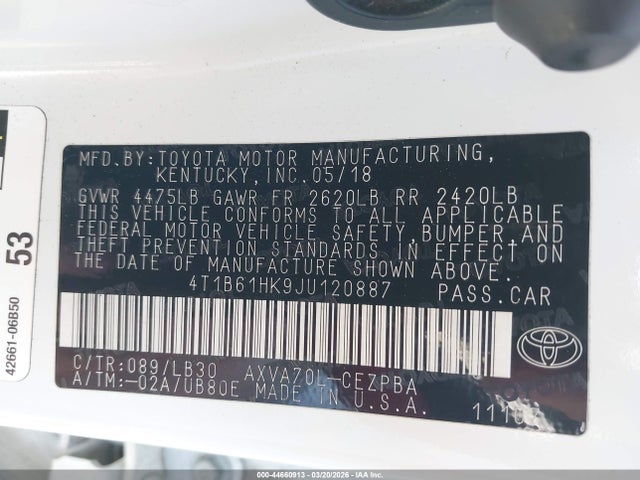 4T1B61HK9JU120887 Toyota CAMRY XSE