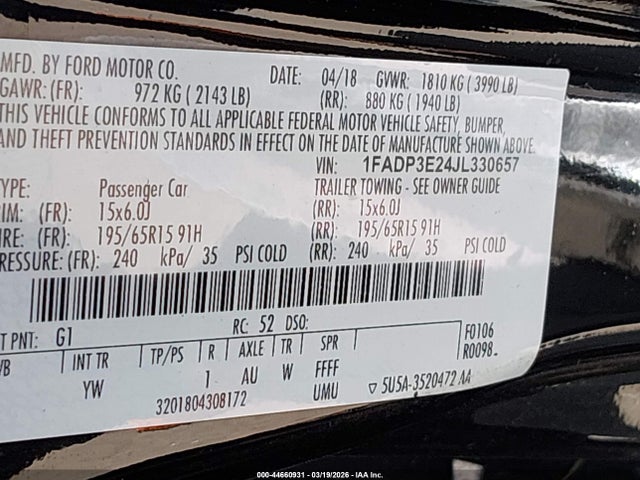 Ford FOCUS S 2018 1FADP3E24JL330657 Image 9