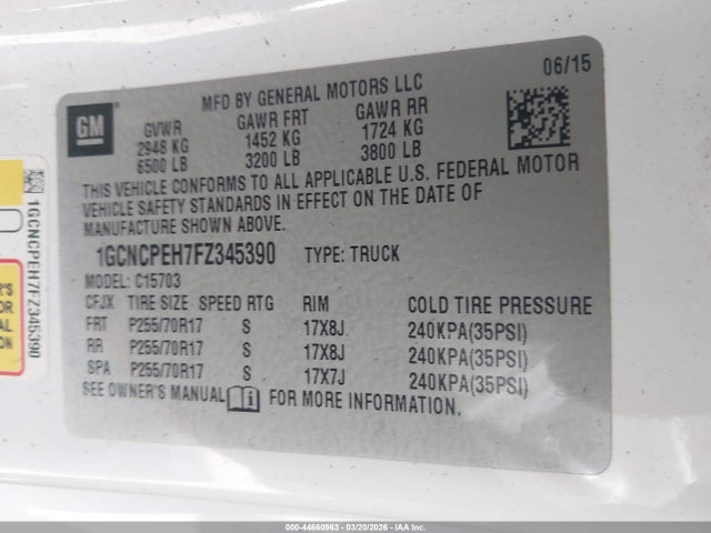 1GCNCPEH7FZ345390 Chevrolet Silverado 1500 Wt