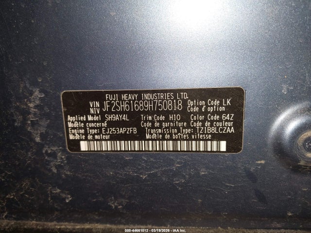 44661012 :رقم المزاد ، JF2SH61689H750818 vin ، 2009 Subaru Forester 2.5x مزاد بيع