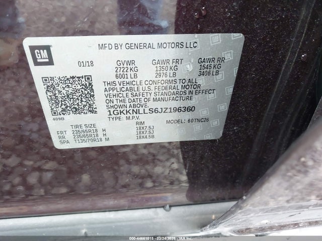 1GKKNLLS6JZ196360 GMC Acadia Sle-2