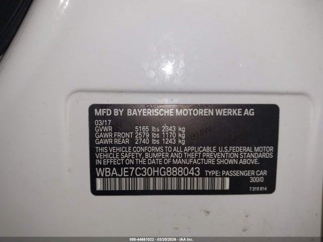 Продажа на аукционе авто 2017 Bmw 540i Xdrive, vin: WBAJE7C30HG888043, номер лота: 44661022