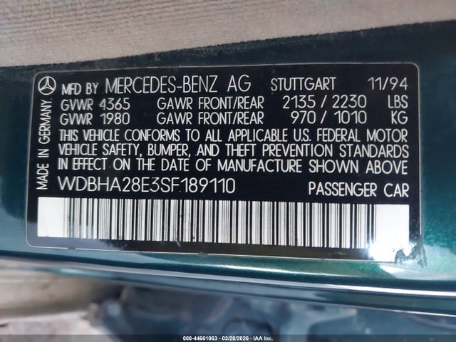 1995 MERCEDES-BENZ C WDBHA28E3SF189110 Photo 8