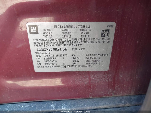 Chevrolet Trax 1ls 2016 3GNCJNSB4GL247547 Image 9