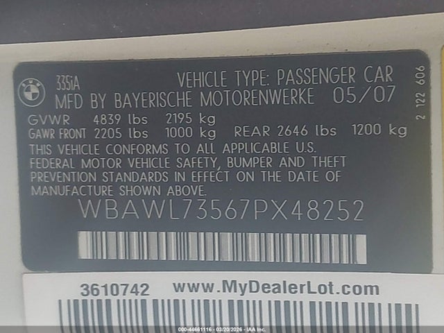 2007 BMW 335I WBAWL73567PX48252 Photo 8