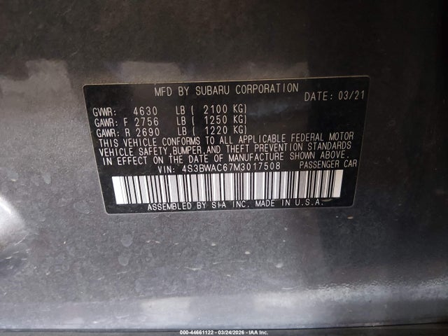 4S3BWAC67M3017508 Subaru Legacy Premium