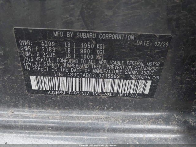 44661139 :رقم المزاد ، 4S3GTAB67L3715583 vin ، 2020 Subaru Impreza 5-door مزاد بيع