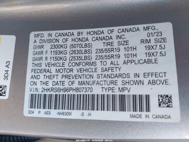 2HKRS6H96PH807370 Honda Cr-v Hybrid Sport Touring