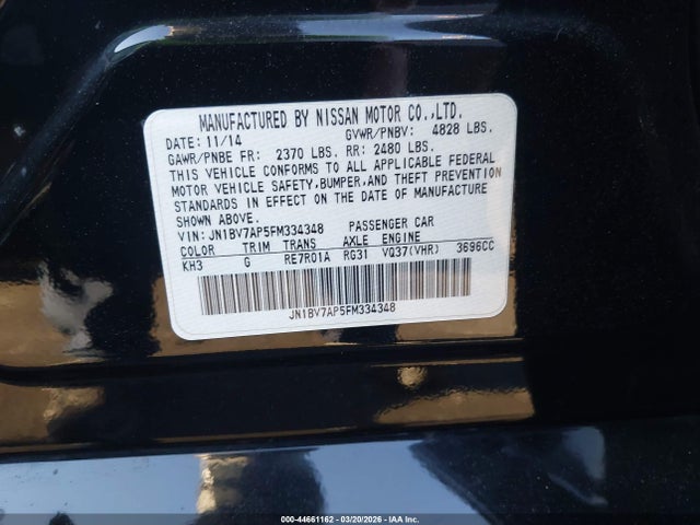 Продаж на аукціоні авто 2015 Infiniti Q50, vin: JN1BV7AP5FM334348, номер лоту: 44661162