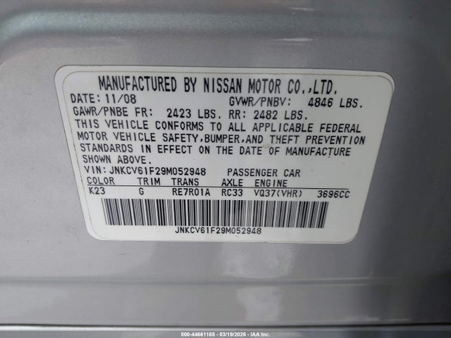 Продажа на аукционе авто 2009 Infiniti G37x, vin: JNKCV61F29M052948, номер лота: 44661165