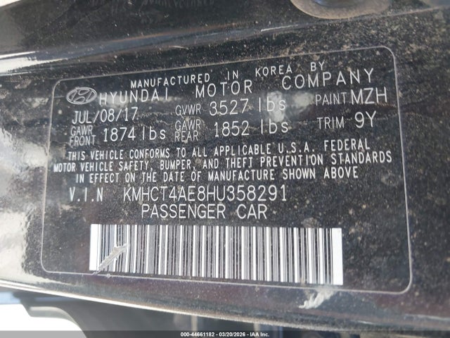KMHCT4AE8HU358291 Hyundai Accent Value Edition