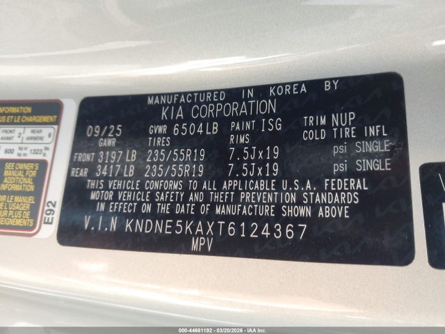 KNDNE5KAXT6124367 KIA Carnival Mpv Hybrid Sx