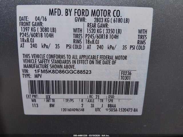 2016 FORD EXPLORER 1FM5K8D86GGC88523 Photo 8