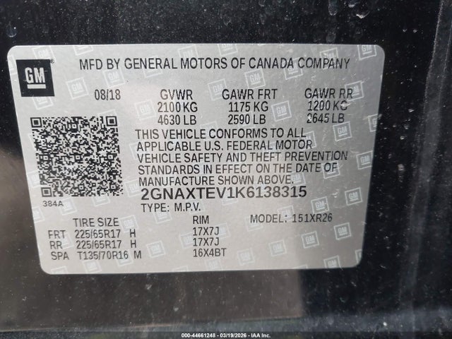 Chevrolet EQUINOX LT 2019 2GNAXTEV1K6138315 Image 9