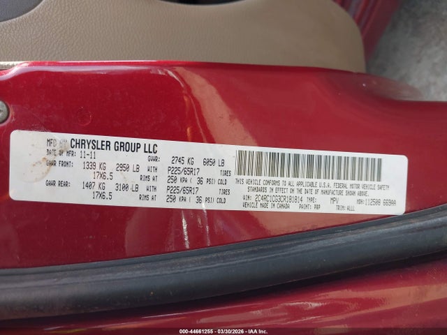44661255 :رقم المزاد ، 2C4RC1CG3CR181814 vin ، 2012 Chrysler Town & Country Touring-l مزاد بيع