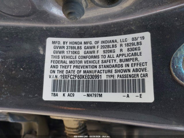 Honda Civic Lx 2019 19XFC2F60KE030991 Image 9