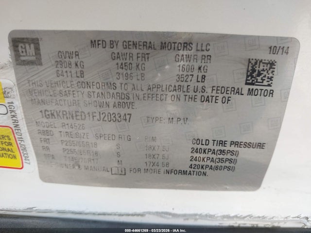 Aukcja sprzedaży 2015 Gmc Acadia Sle-1, vin: 1GKKRNED1FJ203347, numer aukcji: 44661269
