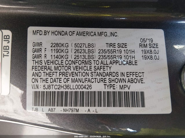 2020 Acura Rdx Standard მანქანა იყიდება აუქციონზე, vin: 5J8TC2H36LL000426, აუქციონის ნომერი: 44661281