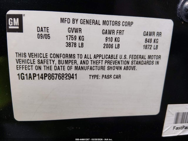 2006 CHEVROLET COBALT 1G1AP14P867682941 Photo 8
