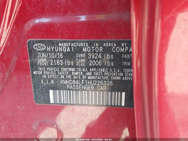 Aukcja sprzedaży 2017 Hyundai Elantra Se, vin: KMHD84LF1HU226338, numer aukcji: 44661308