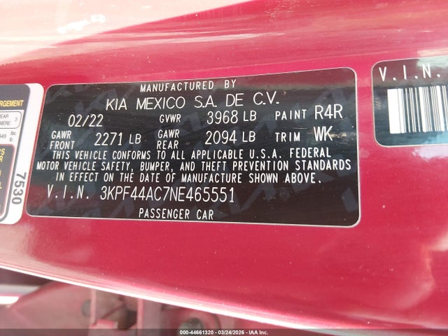 Aukcja sprzedaży 2022 Kia Forte Gt, vin: 3KPF44AC7NE465551, numer aukcji: 44661320