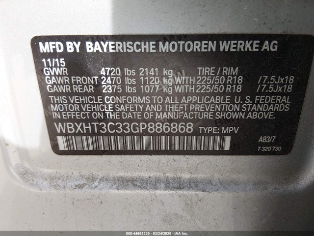 Aukcja sprzedaży 2016 Bmw X1 Xdrive28i, vin: WBXHT3C33GP886868, numer aukcji: 44661329