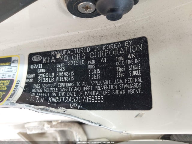 Aukcja sprzedaży 2012 Kia Soul, vin: KNDJT2A52C7359363, numer aukcji: 44661332